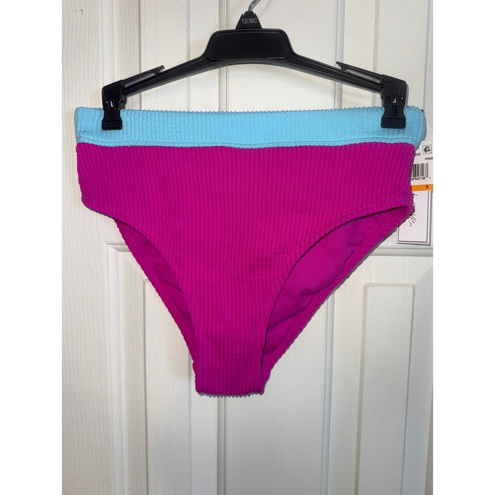 Salt & Cove Swimsuit Bottoms High Waist Ribbed Colorblock Pink Blue S‎